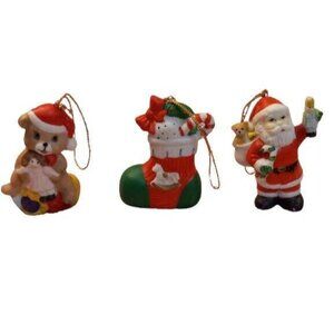 Christmas Ornaments Set Of 3 Ceramic Santa Bear Stocking 7-Eleven Citgo Vintage
